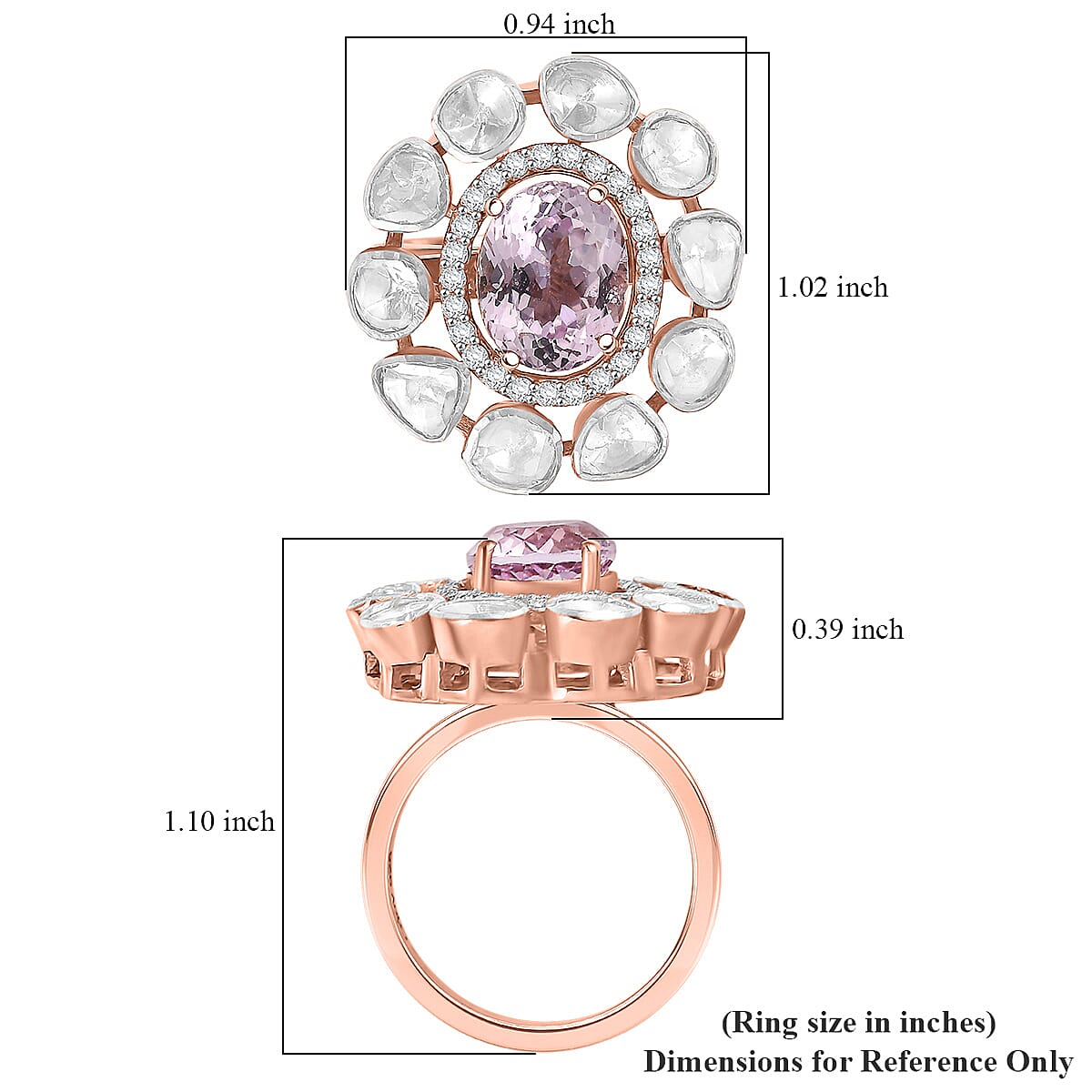 D'Joy Martha Rocha Kunzite, Lab Grown Polki Diamond Ring in 18K Vermeil RG Over Sterling Silver 5.10 ctw (Size 10.0) (Del. in 7-10 Days) image number 5