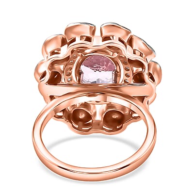 D'Joy Martha Rocha Kunzite, Lab Grown Polki Diamond Ring in 18K Vermeil RG Over Sterling Silver 5.10 ctw (Size 8.0)