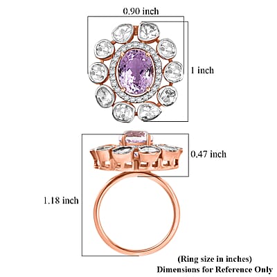 D'Joy Martha Rocha Kunzite, Lab Grown Polki Diamond Ring in 18K Vermeil RG Over Sterling Silver 5.10 ctw (Size 8.0)
