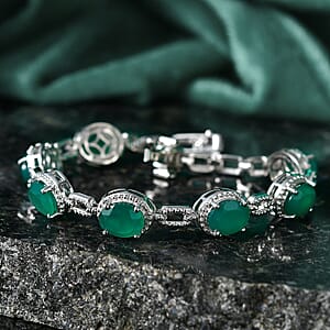 EverTrue Verde Onyx 12.80 ctw Station Bracelet in Platinum Bond (7.25 In)
