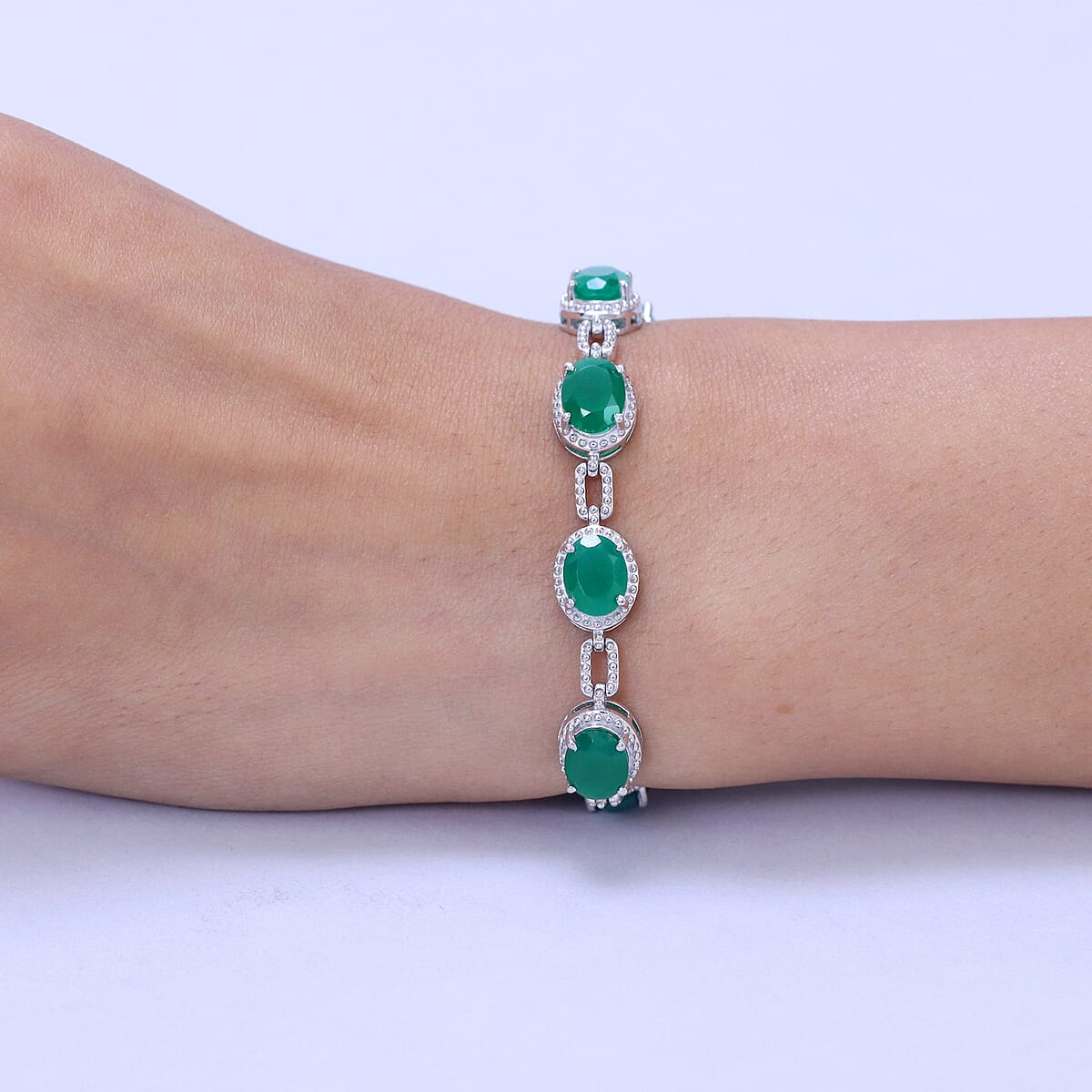 EverTrue Verde Onyx 12.80 ctw Station Bracelet in Platinum Bond (7.25 In) image number 2