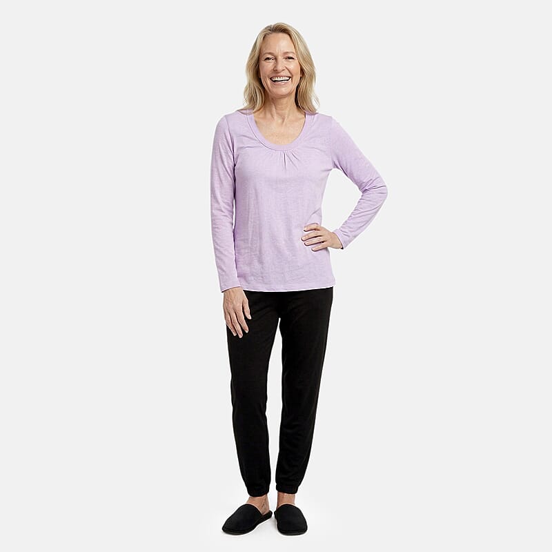Tamsy Purple Top with Black Jogger Lounge Set - M