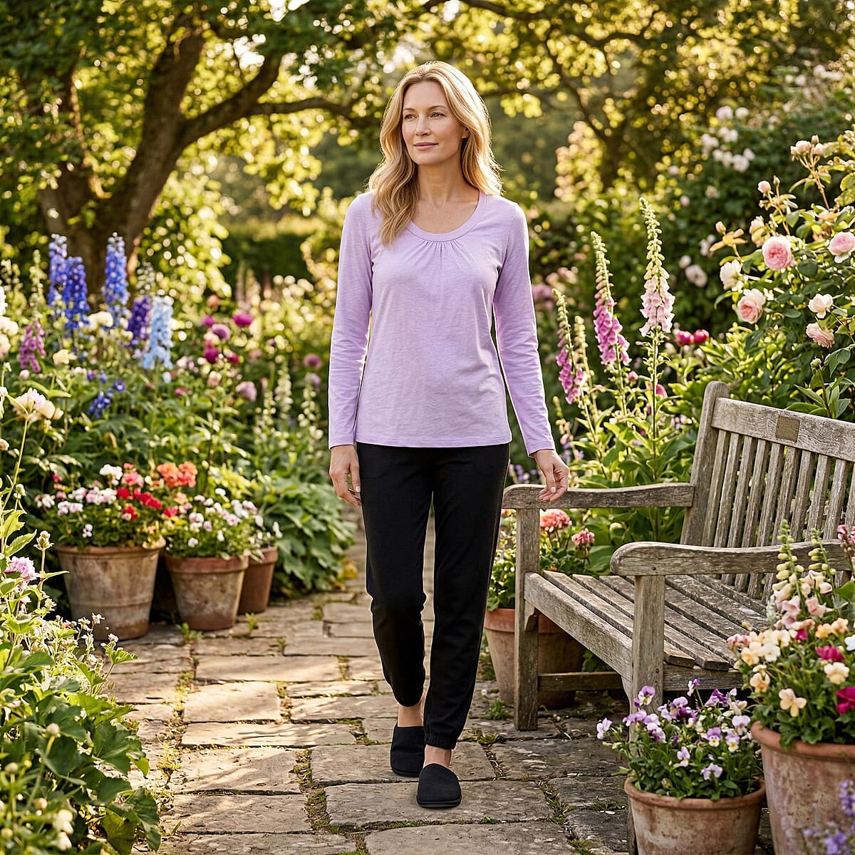 Tamsy Purple Top with Black Jogger Lounge Set - XL image number 1