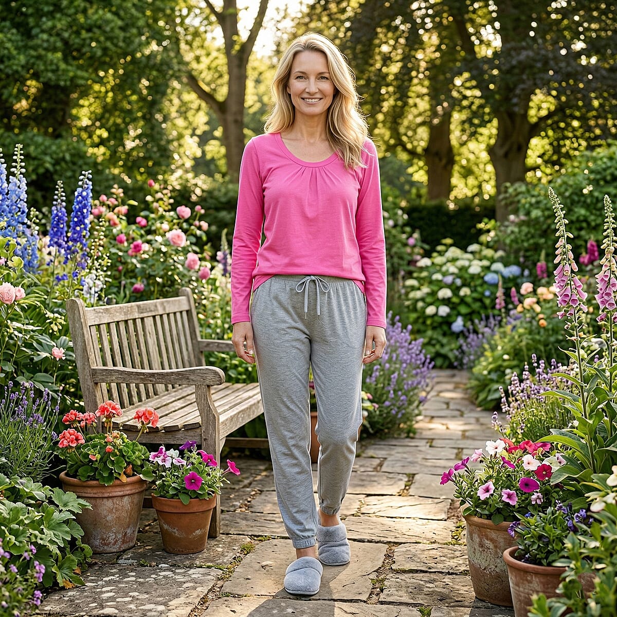 Tamsy Pink Top with Gray Jogger Lounge Set - XL image number 1