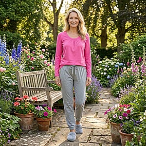 Tamsy Pink Top with Gray Jogger Lounge Set - XL