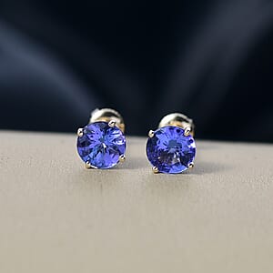 Luxoro AAA Tanzanite Solitaire Stud Earrings in 14K White Gold 1.75 ctw