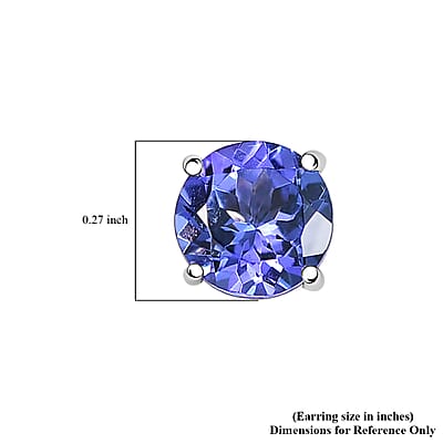 Luxoro AAA Tanzanite Solitaire Stud Earrings in 14K White Gold 1.75 ctw