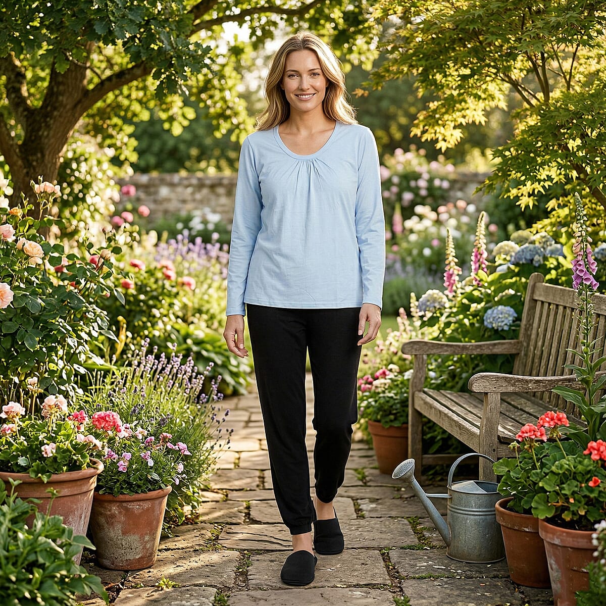 Tamsy Light Blue Top with Black Jogger Lounge Set - M image number 1