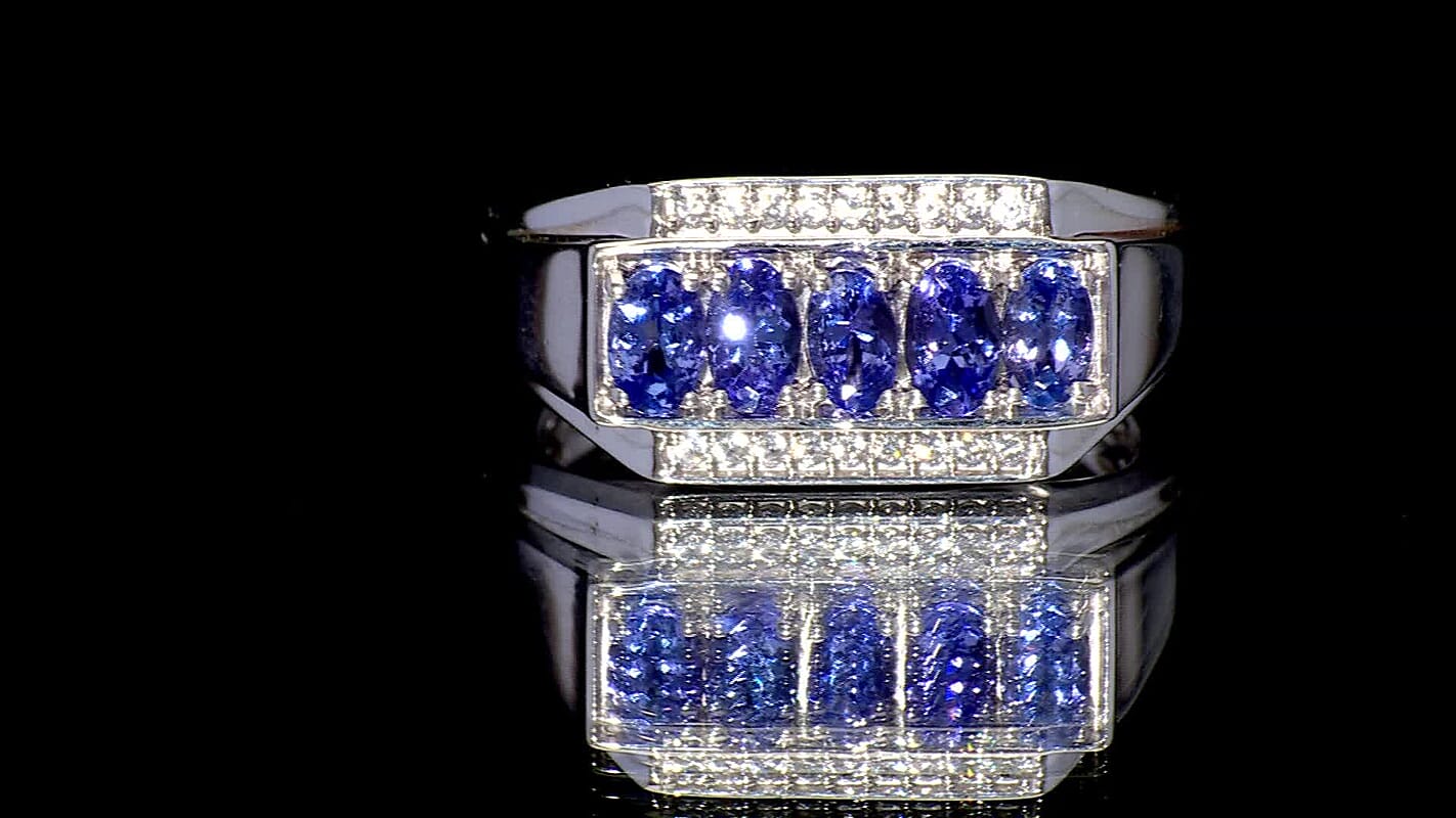 D'Joy AAA Tanzanite, White Zircon Ring in Rhodium Over Sterling Silver (Size 10.0) 1.50 ctw