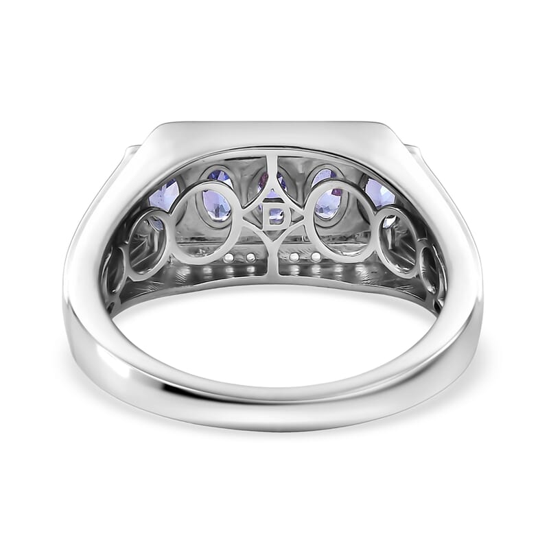 D'Joy AAA Tanzanite, White Zircon Men's Ring in Rhodium Over Sterling Silver 1.50 ctw (Size 11.0)