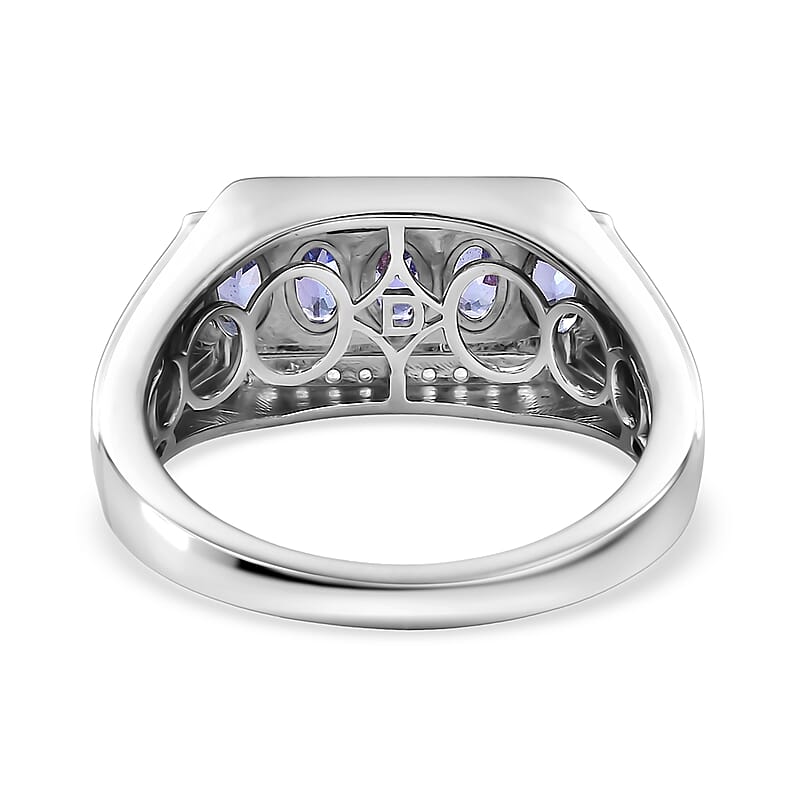 D'Joy AAA Tanzanite, White Zircon Men's Ring in Rhodium Over Sterling Silver 1.50 ctw (Size 11.0)