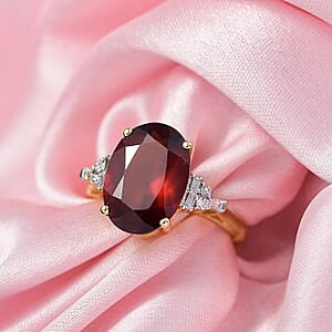 AAA Ceylon Honey Garnet, Lab Grown Diamond of Passion Ring in 18K Vermeil YG Over Sterling Silver 7.65 ctw (Size 10.0)