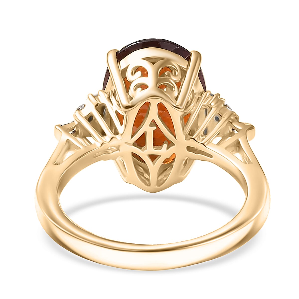 Doorbuster AAA Ceylon Honey Garnet and Luxuriant Lab Grown Diamond G-H SI Flame of Passion 6.65 ctw Ring in 18K Vermeil Yellow Gold Over Sterling Silver (Size 10.0) image number 4