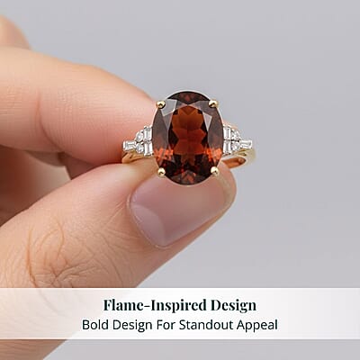 AAA Ceylon Honey Garnet, Lab Grown Diamond of Passion Ring in 18K Vermeil YG Over Sterling Silver 7.65 ctw (Size 7.0)