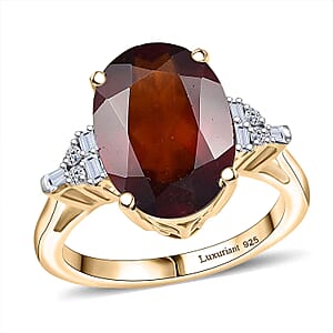 AAA Ceylon Honey Garnet, Lab Grown Diamond of Passion Ring in 18K Vermeil YG Over Sterling Silver 7.65 ctw (Size 8.0)