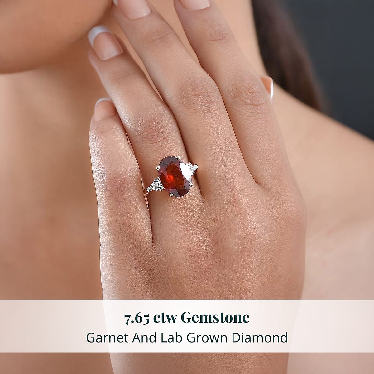 AAA Ceylon Honey Garnet, Lab Grown Diamond of Passion Ring in 18K Vermeil YG Over Sterling Silver 7.65 ctw (Size 8.0) image number 1