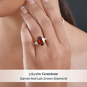 AAA Ceylon Honey Garnet, Lab Grown Diamond of Passion Ring in 18K Vermeil YG Over Sterling Silver 7.65 ctw (Size 8.0)