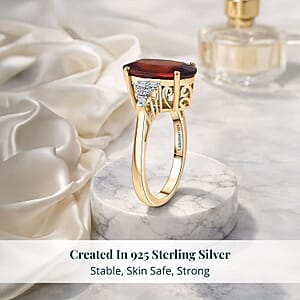 AAA Ceylon Honey Garnet, Lab Grown Diamond of Passion Ring in 18K Vermeil YG Over Sterling Silver 7.65 ctw (Size 8.0)