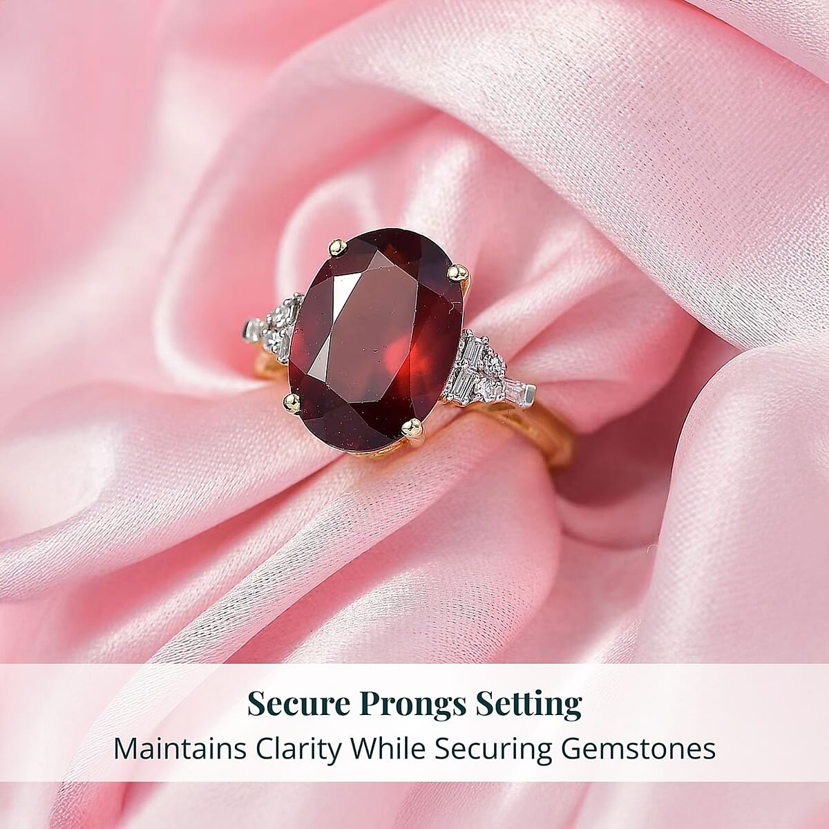 AAA Ceylon Honey Garnet, Lab Grown Diamond of Passion Ring in 18K Vermeil YG Over Sterling Silver 7.65 ctw (Size 9.0) image number 3