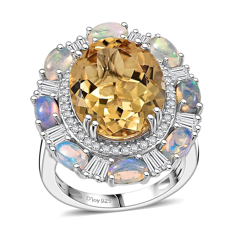 D'Joy Brazilian Citrine, Multi Gemstone  Ring in Rhodium Over Sterling Silver 12.30 ctw (Size 10.0)