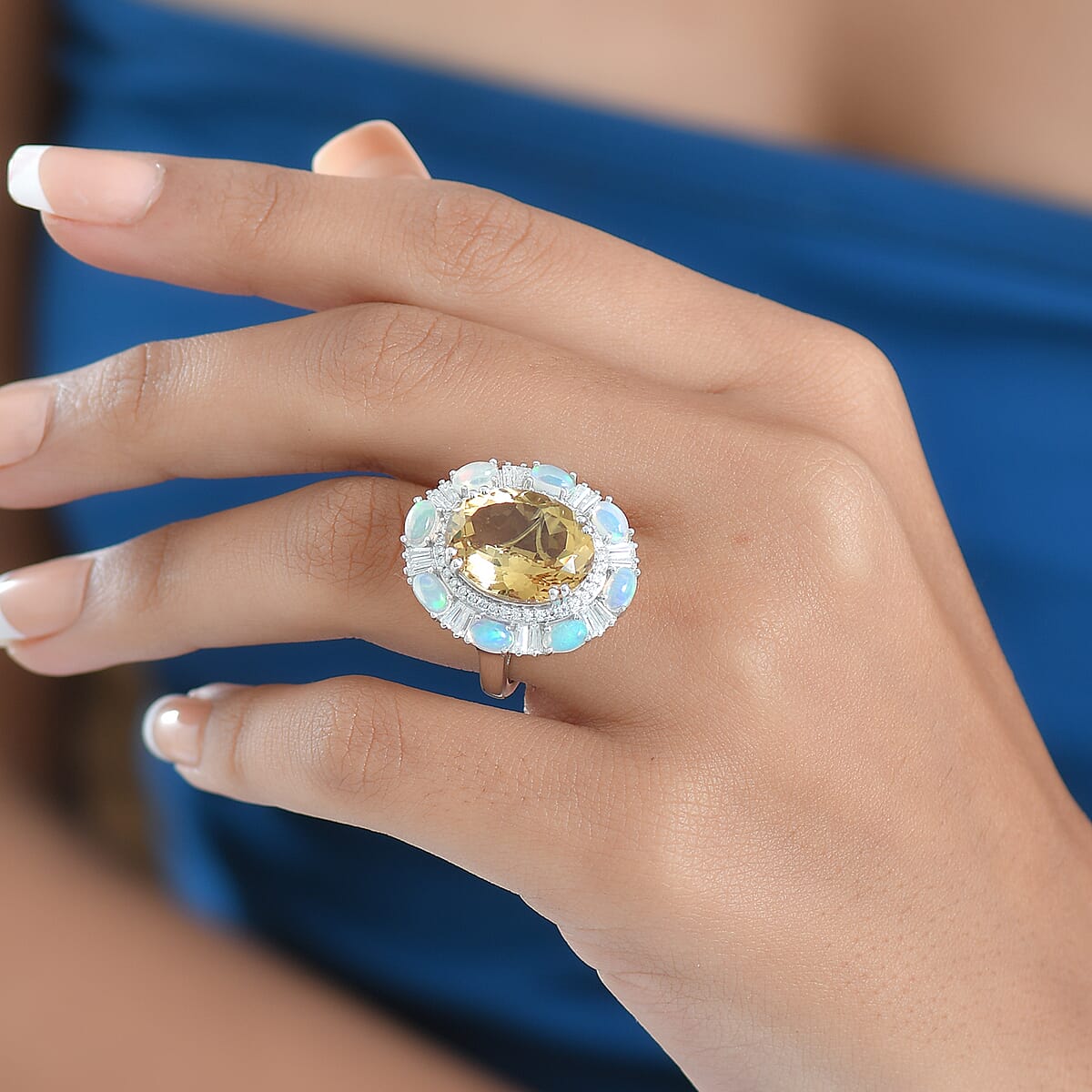  D'Joy Brazilian Citrine and Multi Gemstone 11.15 ctw Sky Night Ring in Rhodium Over Sterling Silver (Size 10.0) image number 2