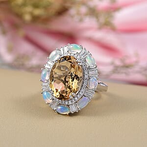 D'Joy Brazilian Citrine, Multi Gemstone  Ring in Rhodium Over Sterling Silver 12.30 ctw (Size 6.0)