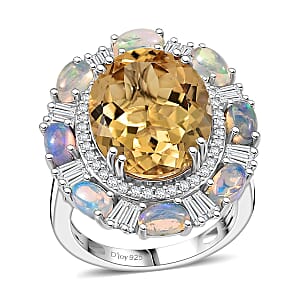 Doorbuster D'Joy Brazilian Citrine and Multi Gemstone 11.15 ctw Sky Night Ring in Rhodium Over Sterling Silver (Size 7.0)