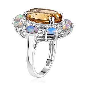 D'Joy Brazilian Citrine, Multi Gemstone  Ring in Rhodium Over Sterling Silver 12.30 ctw (Size 7.0)