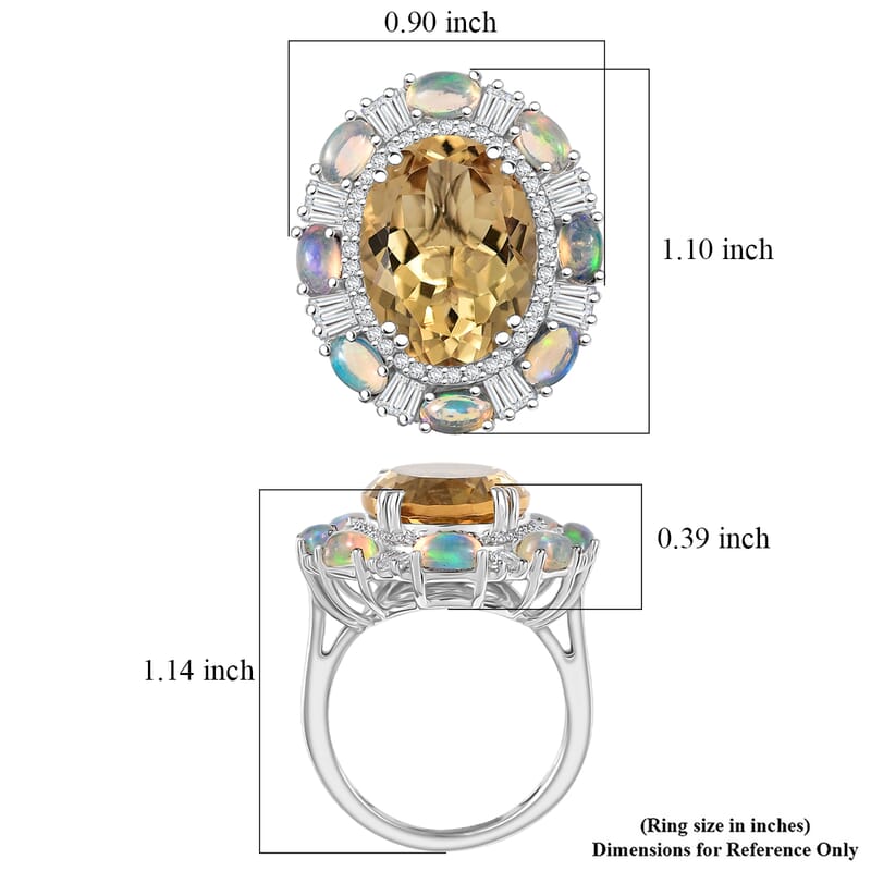 D'Joy Brazilian Citrine, Multi Gemstone  Ring in Rhodium Over Sterling Silver 12.30 ctw (Size 7.0)