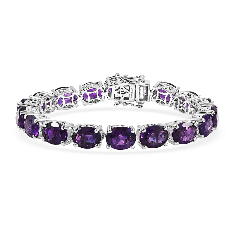 EverTrue African Amethyst Bracelet in Platinum Bond 35.70 ctw (6.50 Inches)