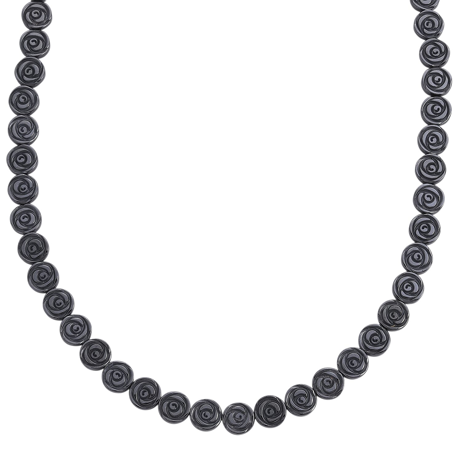 Hematite Carved Rose Flower Necklace in Silvertone 337.00 ctw (21- 23 Inches)