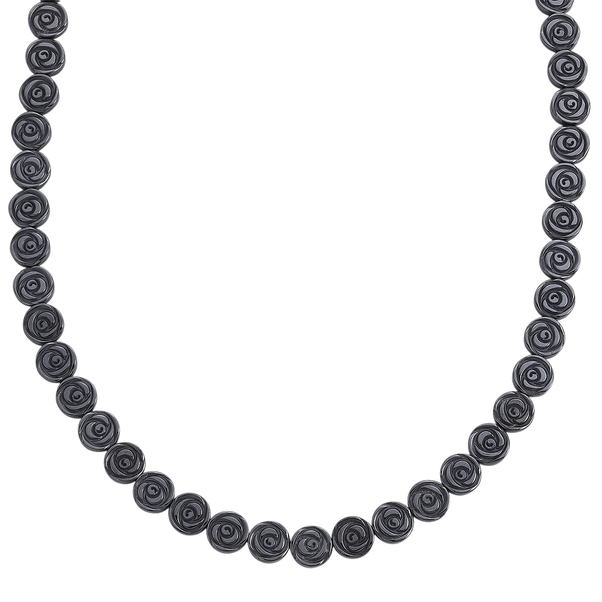 Doorbuster Hematite 337.00 ctw Carved Rose Flower Necklace in Silvertone 21- 23 Inches image number 0