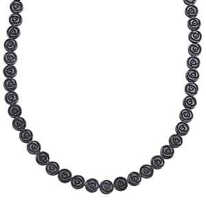 Doorbuster Hematite 337.00 ctw Carved Rose Flower Necklace in Silvertone 21- 23 Inches