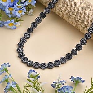 Hematite Carved Rose Flower Necklace in Silvertone 337.00 ctw (21- 23 Inches)