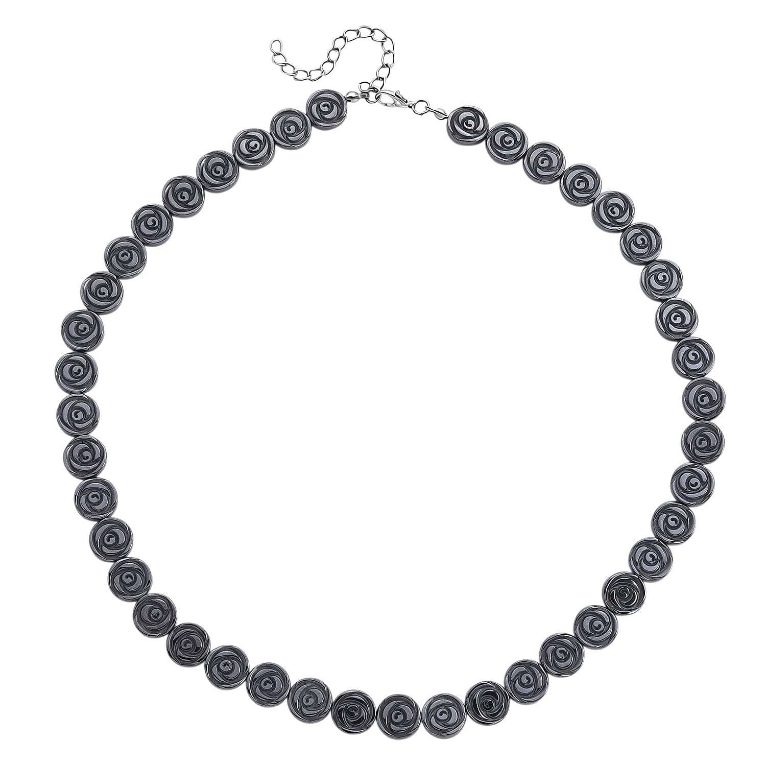 Hematite Carved Rose Flower Necklace in Silvertone 337.00 ctw (21- 23 Inches)