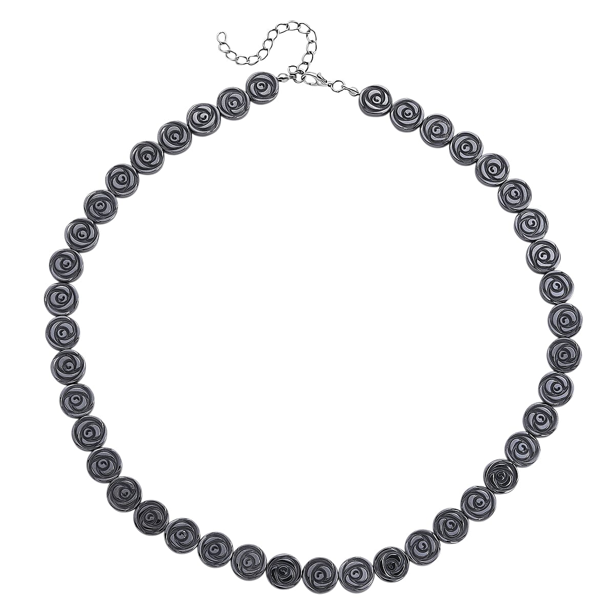 Doorbuster Hematite 337.00 ctw Carved Rose Flower Necklace in Silvertone 21- 23 Inches image number 3