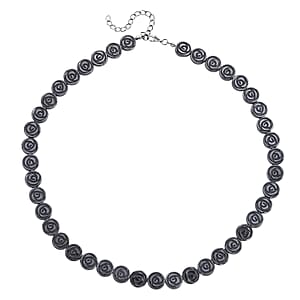 Hematite Carved Rose Flower Necklace in Silvertone 337.00 ctw (21- 23 Inches)