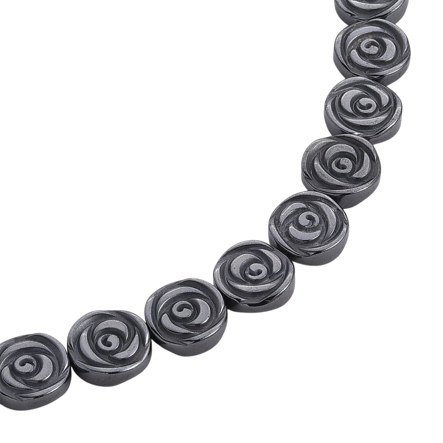 Hematite Carved Rose Flower Necklace in Silvertone 337.00 ctw (21- 23 Inches)
