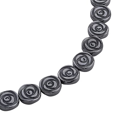 Hematite Carved Rose Flower Necklace in Silvertone 337.00 ctw (21- 23 Inches)