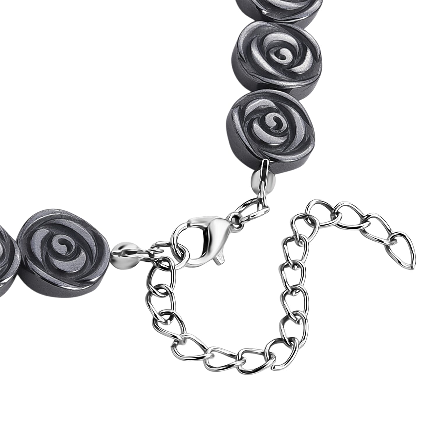 Hematite Carved Rose Flower Necklace in Silvertone 337.00 ctw (21- 23 Inches)