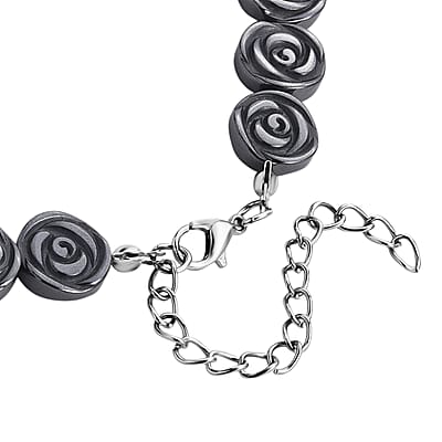 Hematite Carved Rose Flower Necklace in Silvertone 337.00 ctw (21- 23 Inches)