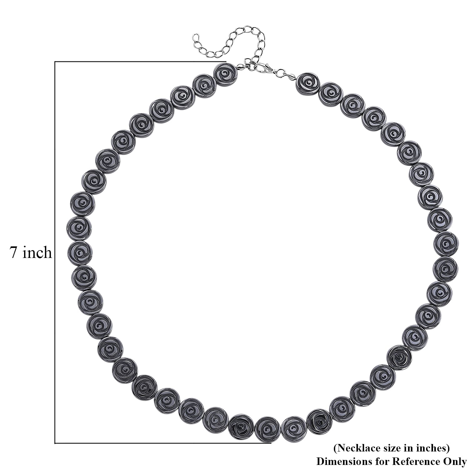 Hematite Carved Rose Flower Necklace in Silvertone 337.00 ctw (21- 23 Inches)