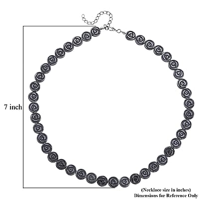 Hematite Carved Rose Flower Necklace in Silvertone 337.00 ctw (21- 23 Inches)
