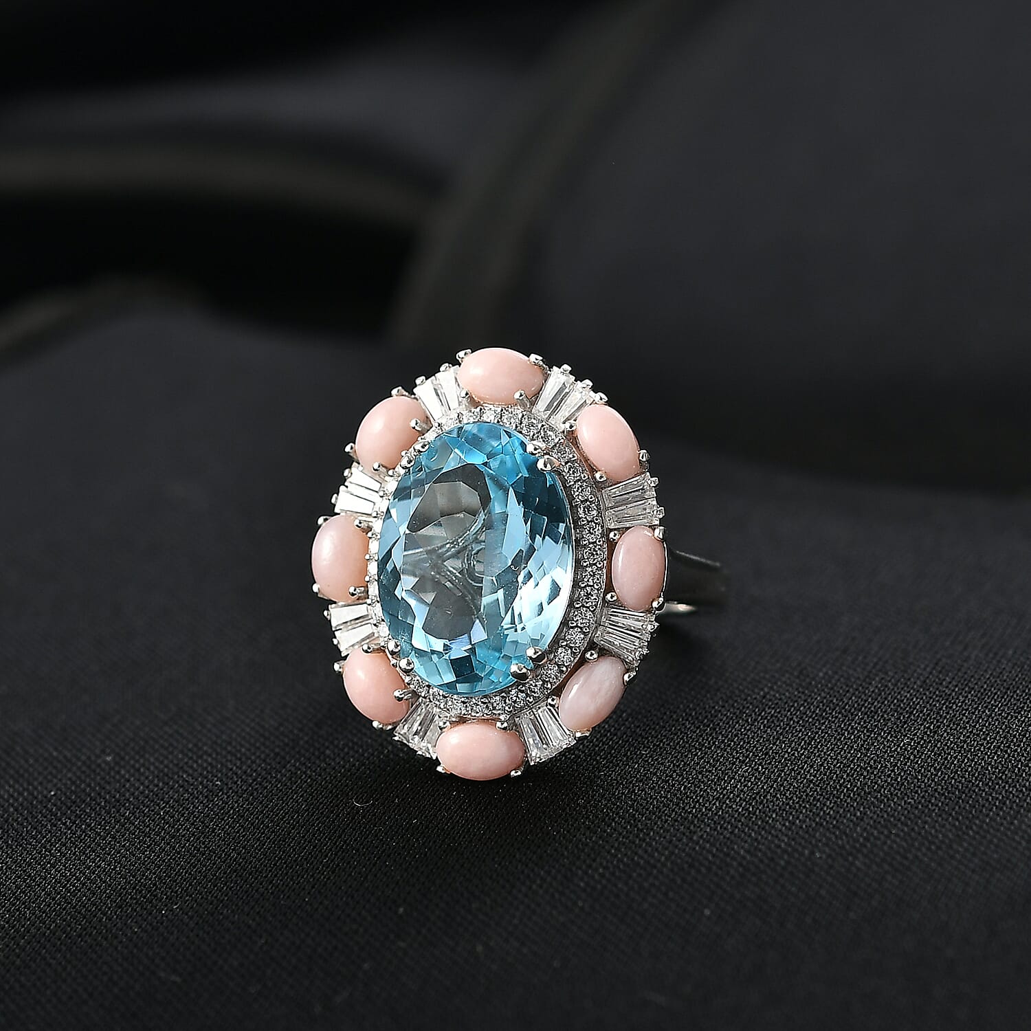  D'Joy Sky Blue Topaz and Multi Gemstone 13.15 ctw Sky Night Ring in Rhodium Over Sterling Silver (Size 10.0)