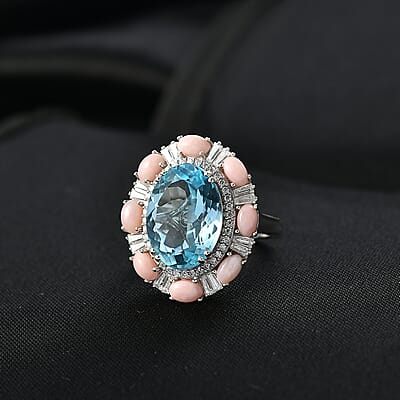D'Joy Sky Blue Topaz and Multi Gemstone 13.15 ctw Sky Night Ring in Rhodium Over Sterling Silver (Size 10.0)