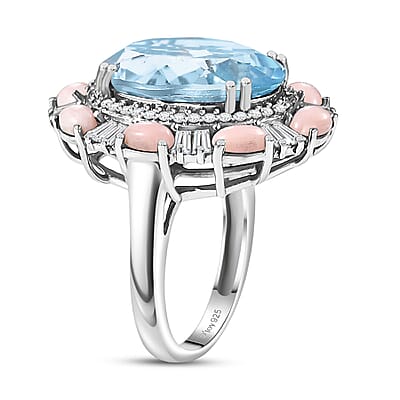 D'Joy Sky Blue Topaz and Multi Gemstone 13.15 ctw Sky Night Ring in Rhodium Over Sterling Silver (Size 10.0)