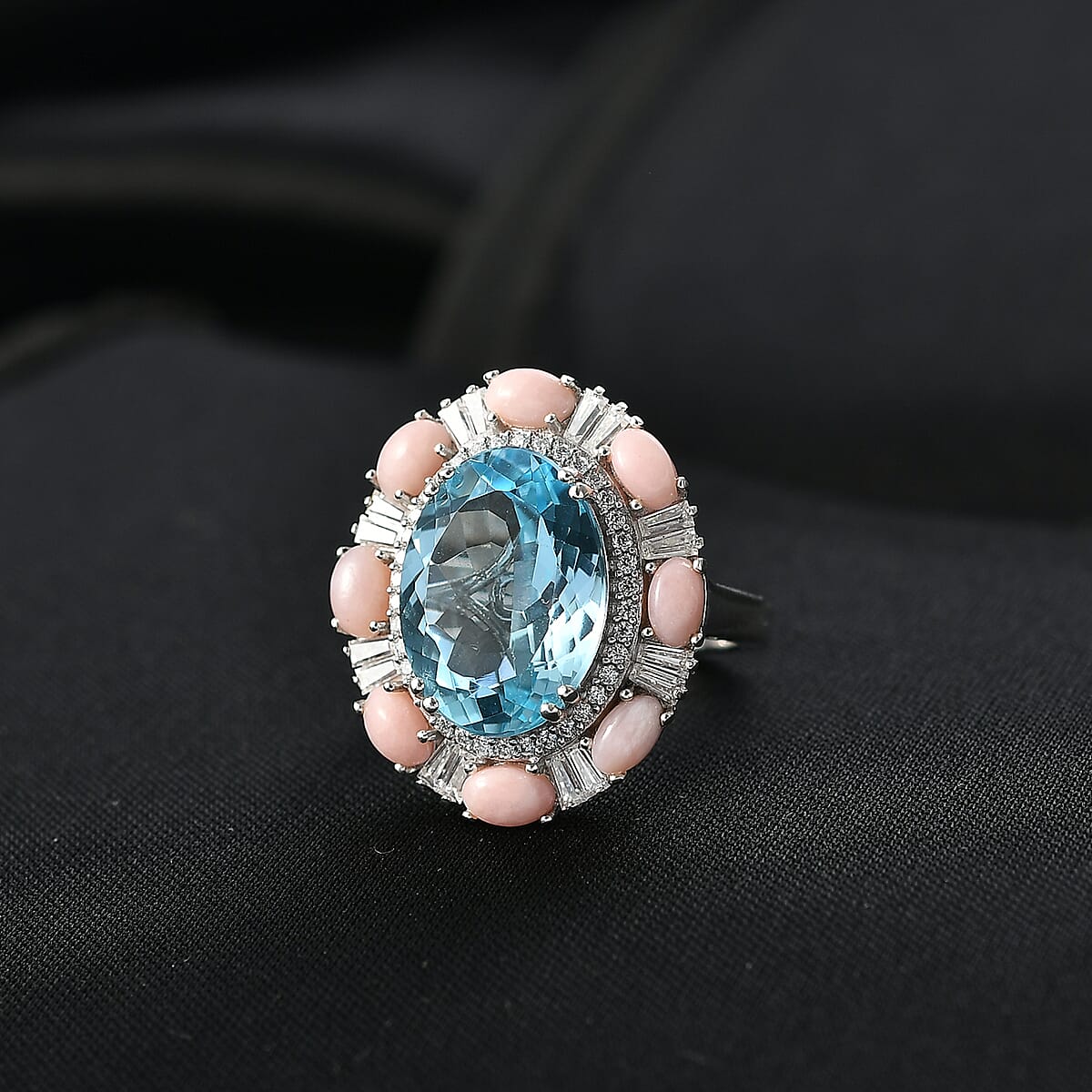 Doorbuster D'Joy Sky Blue Topaz and Multi Gemstone 13.15 ctw Sky Night Ring in Rhodium Over Sterling Silver (Size 6.0) image number 1