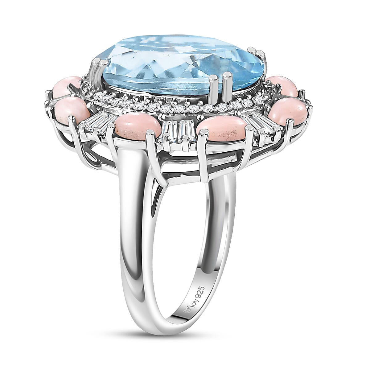D'Joy Sky Blue Topaz and Multi Gemstone 13.15 ctw Sky Night Ring in Rhodium Over Sterling Silver (Size 6.0)