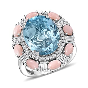 Doorbuster D'Joy Sky Blue Topaz and Multi Gemstone 13.15 ctw Sky Night Ring in Rhodium Over Sterling Silver (Size 7.0)