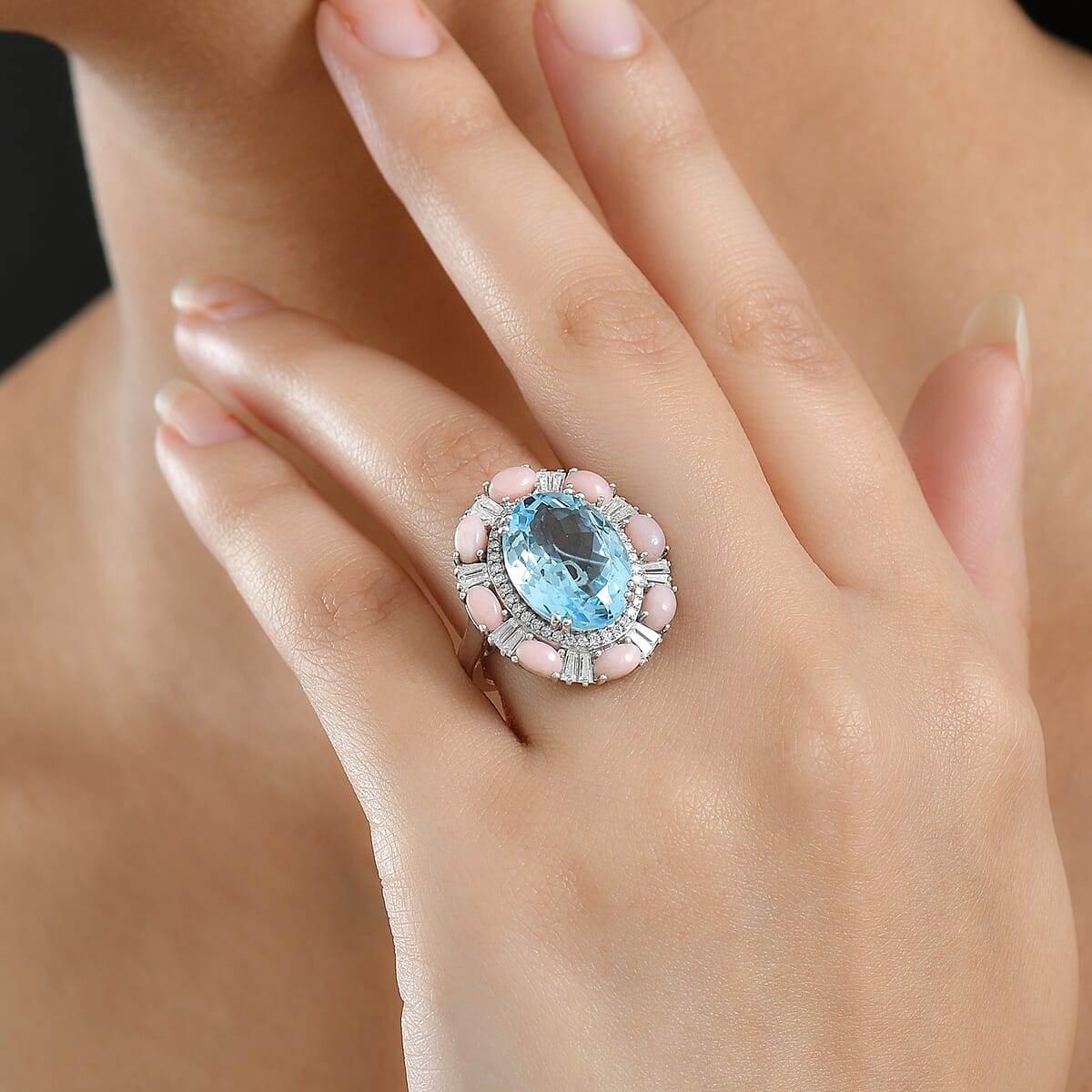 Doorbuster D'Joy Sky Blue Topaz and Multi Gemstone 13.15 ctw Sky Night Ring in Rhodium Over Sterling Silver (Size 8.0) image number 2